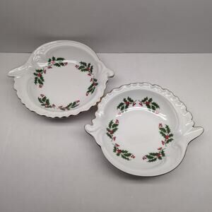 Lot of 2 Kashima Christmas Holly Tinket Candy Dish
